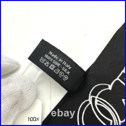 CHANEL Twilly Skinny Scarf Black & White CC Logo Icons 100% Silk with Box Auth