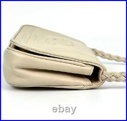 CHANEL Vintage Lambskin CC Logo Flap Shoulder Bag Matelasse Leather Ivory Auth