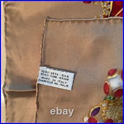 CHANEL Vintage Scarf Silk100% Beige & Gold White Logo Jewelry 33x34 Auth N065