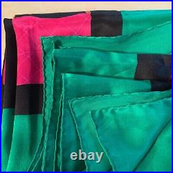 CHANEL Vintage Scarf Silk100% Green & Black Logo Matelasse 33x34 Auth N0071