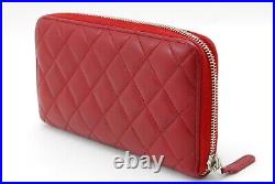 CHANEL Zip Around Long Wallet Red Matelasse Quilted Leather Auth #A38