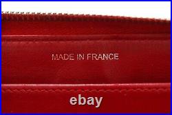 CHANEL Zip Around Long Wallet Red Matelasse Quilted Leather Auth #A38