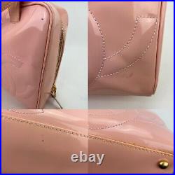Chanel Bag Triple CC Logo Medium Pink Patent Leather Zippered Tote Bag Auth B357