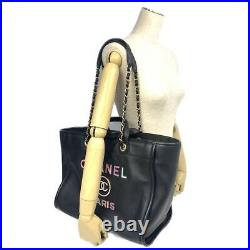 Chanel Deauville Tote Bag Large Shopping A66941 Black Leather Purse Auth New Box