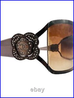 Chanel Sunglasses Shield Rimless Brown Tinted CC Logo Monogram 4164 Vintage Auth