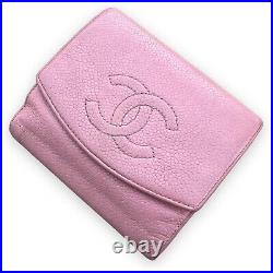 Chanel Vintage Pink Wallet- CC Logo-Caviar Lambskin- Leather Purse- 1990's- AUTH
