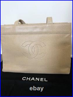 Excellent Chanel Caviar CC Shoulder Bag Beige Inc Dust Bag and Auth Card