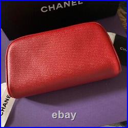 Good Condition CHANEL Pouch Clutch Bag Pouch Bag Red CC Logo Auth With Box