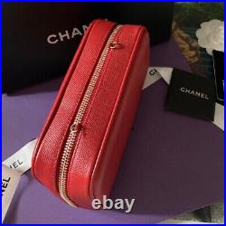 Good Condition CHANEL Pouch Clutch Bag Pouch Bag Red CC Logo Auth With Box