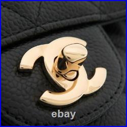 Mint Auth CHANEL Caviar Skin Gold chain handbag shoulder bag Noir Black 1112