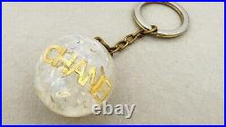 RARE AUTH CHANEL Vintage Charm Key Chains, Rings COCO ball motif GOLD white