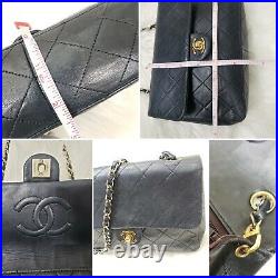 VTG Auth Chanel Classic Blue Lambskin Mini Rectangular Single Flap Bag Gold HW